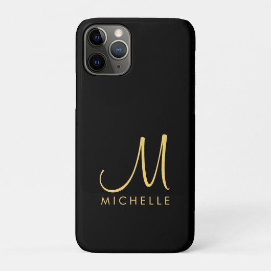 Zwart en Goud Typografie Monogram Naam Aangepast Case-Mate iPhone Case (Achterkant)