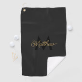 Zwart en Goud Typografie Toevoegen Naam & Monogram Golfhanddoek (Insitu)