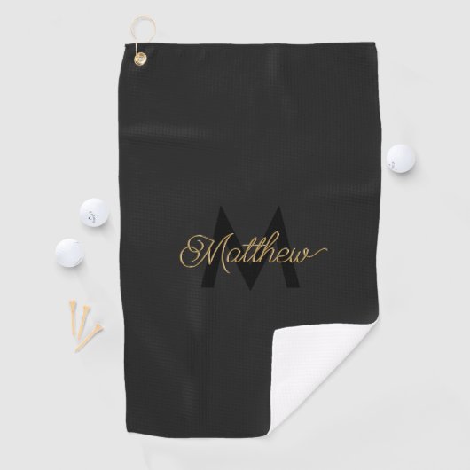 Zwart en Goud Typografie Toevoegen Naam & Monogram Golfhanddoek (Insitu)