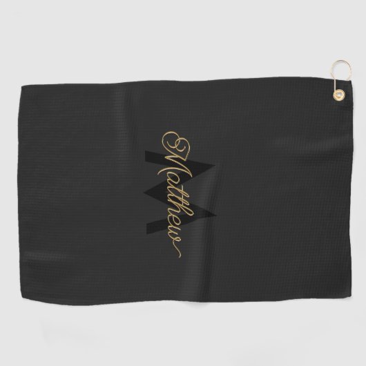 Zwart en Goud Typografie Toevoegen Naam & Monogram Golfhanddoek (Horizontaal)
