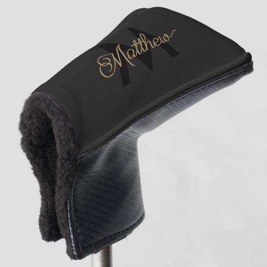 Zwart en Goud Typografie Toevoegen Naam & Monogram Golfheadcover (3/4 voorkant)