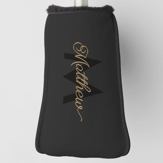 Zwart en Goud Typografie Toevoegen Naam & Monogram Golfheadcover (Draai 90)