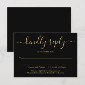 Zwart en Goud Uitnodiging Antwoorden Kaart Invoege (Voorkant / Achterkant)