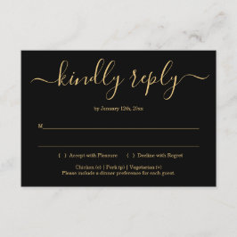 Zwart en Goud Uitnodiging Antwoorden Kaart Invoege