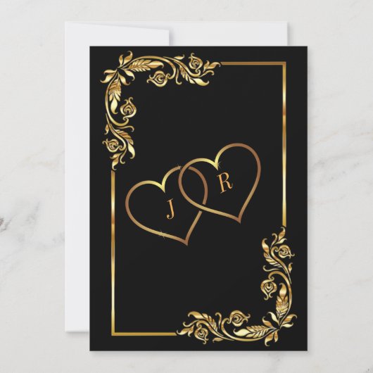 Zwart en Goud Uitnodiging voor het Huwelijk Ontwer (Achterkant)