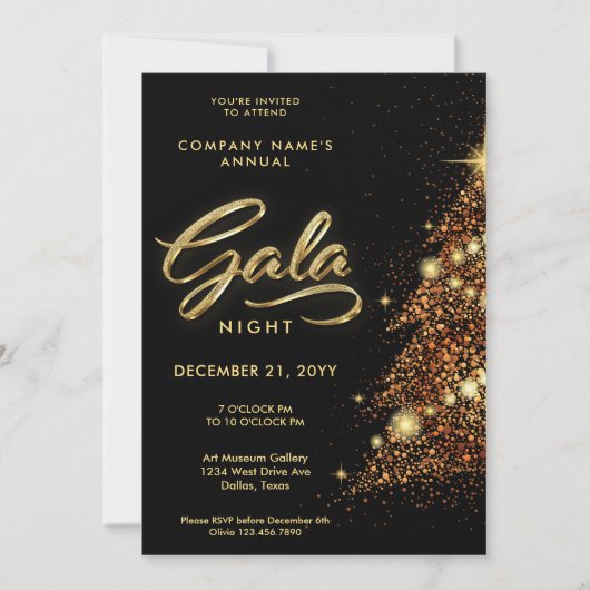 Zwart en Goud Vakantie Gala Party Business Kaart (Voorkant)