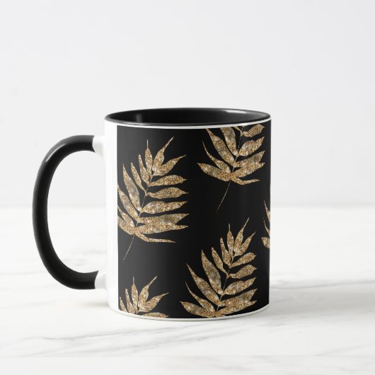 Zwart en Goud Varen Blad Patroon Koffie Mok (Links)