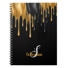 Zwart en goud verf druipend monogram schrift naam notitieboek