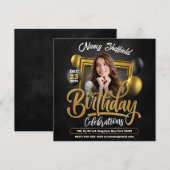 Zwart en Goud Verjaardag Viering Vrouw Foto Kaart (Voorkant / Achterkant)