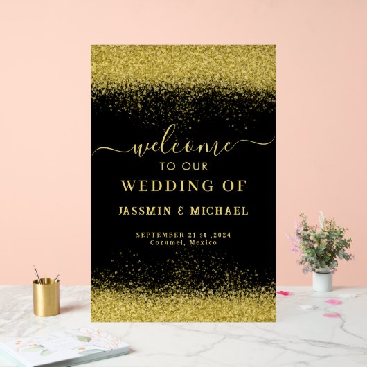Zwart en Goud Verjaardagsfeest Welkom Acryl Teken Acryl Bord (Huwelijk)