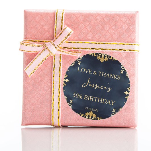 Zwart en goud verjaardagsfeestje dank u gunst ronde sticker