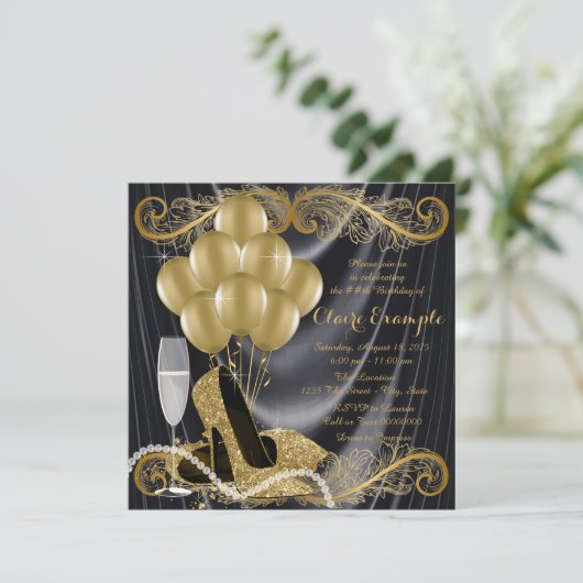 Zwart en Goud Verjaardagsfeestje Hollywood Glamour Kaart (Staand voorkant)