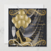 Zwart en Goud Verjaardagsfeestje Hollywood Glamour Kaart (Voorkant)