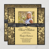 Zwart en goud verjaardagsfeestje kaart (Voorkant / Achterkant)