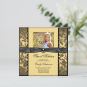 Zwart en goud verjaardagsfeestje kaart (Staand voorkant)