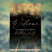 Zwart en Goud Verjaardagsfeestje Welkom Acryl Bord (Neutraal)
