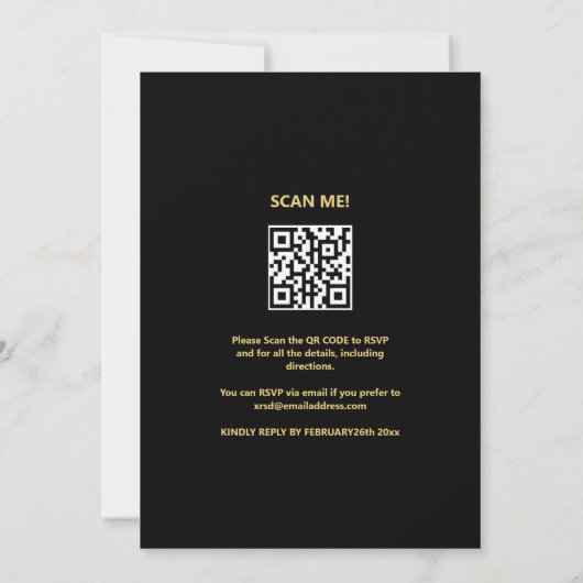 Zwart en goud verrassingsbudget uitnodiging QRcode (Achterkant)