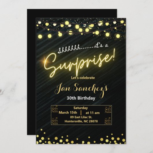 Zwart en goud verrassingsbudget uitnodiging QRcode (Voorkant / Achterkant)