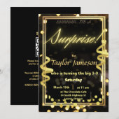 Zwart en goud verrassingsuitnodiging QR RSVP Kaart (Voorkant / Achterkant)