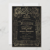 Zwart en goud Victoriaans deco Wedding Kaart (Voorkant)