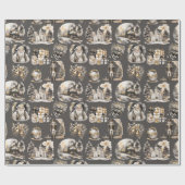 Zwart en Goud Victoriaans Kerstinpakpapier Cadeaupapier (Vlak)