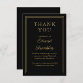 Zwart en goud viering van het leven begrafenis bedankkaart (Voorkant / Achterkant)