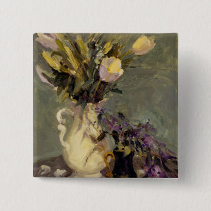 Zwart en goud vierkante button 5,1 cm
