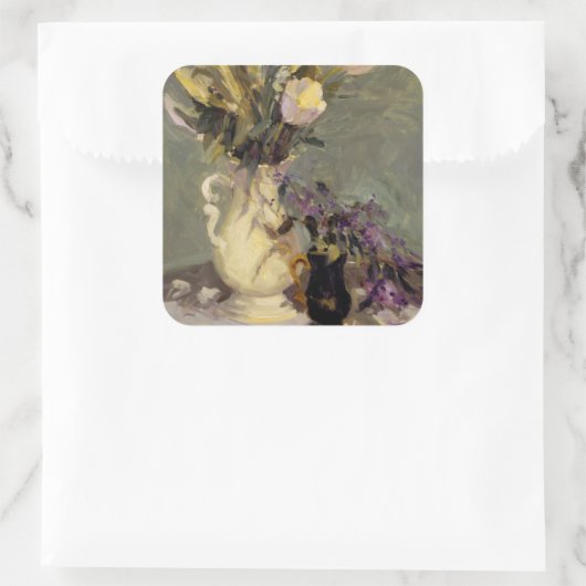 Zwart en goud vierkante sticker (Tas)