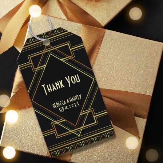 Zwart en goud vintage Grote Gatsby bruiloft Cadeaulabel