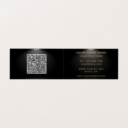 Zwart en Goud Visitekaartje met QR Code (Binnenkant ongevouwen)