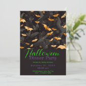 Zwart en Goud Vleermuizen Halloween Diner Party Kaart (Staand voorkant)