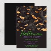Zwart en Goud Vleermuizen Halloween Diner Party Kaart (Voorkant / Achterkant)