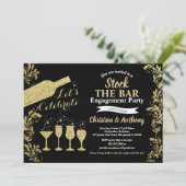 Zwart en goud voorraad de bar verlovingsfeest kaart (Staand voorkant)