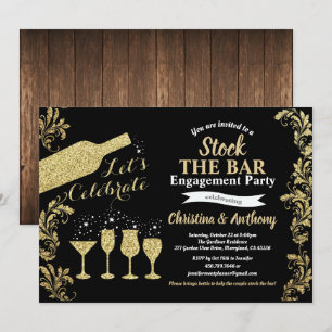 Zwart en goud voorraad de bar verlovingsfeest kaart