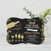 Zwart en goud voorraad de bar verlovingsfeest kaart (Staand voorkant)