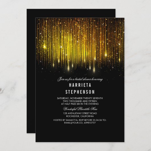 Zwart en Goud Vrijgezellenfeest String Lights Kaart (Voorkant / Achterkant)