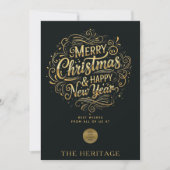 Zwart en goud vrolijk kerstfeest en gelukkig nieuw feestdagenkaart (Voorkant)