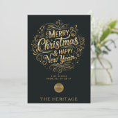 Zwart en goud vrolijk kerstfeest en gelukkig nieuw feestdagenkaart (Staand voorkant)