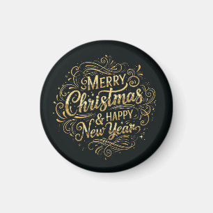 Zwart en goud vrolijk kerstfeest en gelukkig nieuw magneet