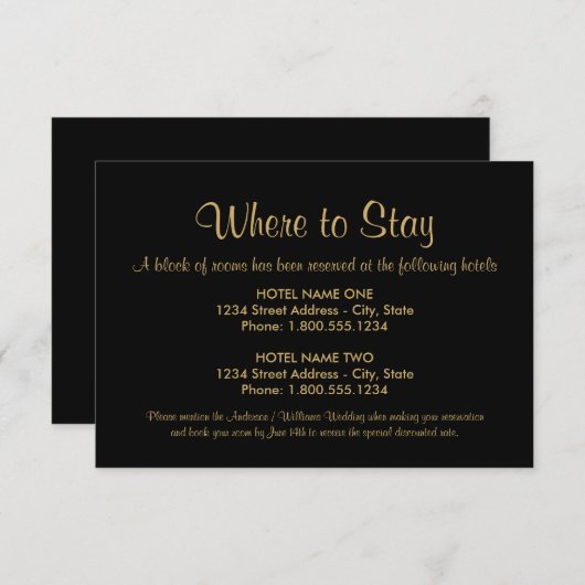 Zwart en goud waar je je kunt handhaven bij huweli informatiekaartje (Voorkant / Achterkant)