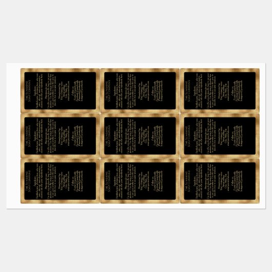 Zwart en Goud Waterdicht Ingrediënten Label (Vel)