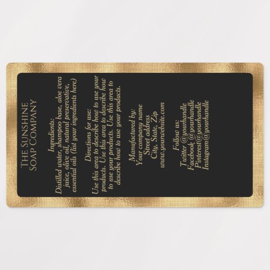 Zwart en Goud Waterdicht Ingrediënten Label (Design 1)