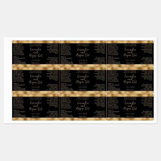 Zwart en Goud Waterdichte Cosmetica Druppelfles Labels (Vel)