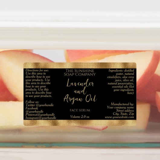 Zwart en Goud Waterdichte Cosmetica Druppelfles Labels (Aangebracht)