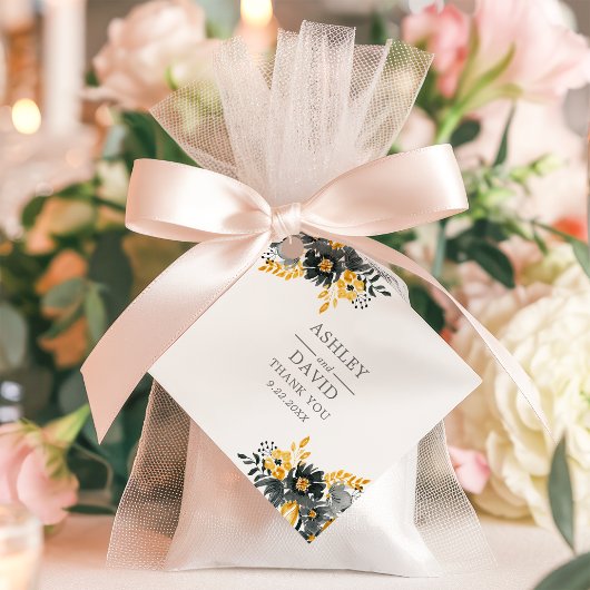 Zwart en Goud Waterverf Bloemen Bruiloft Bedankjes Labels
