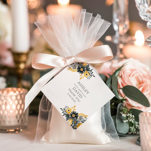 Zwart en Goud Waterverf Bloemen Bruiloft Bedankjes Labels