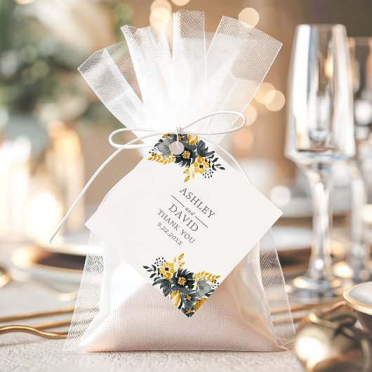 Zwart en Goud Waterverf Bloemen Bruiloft Bedankjes Labels