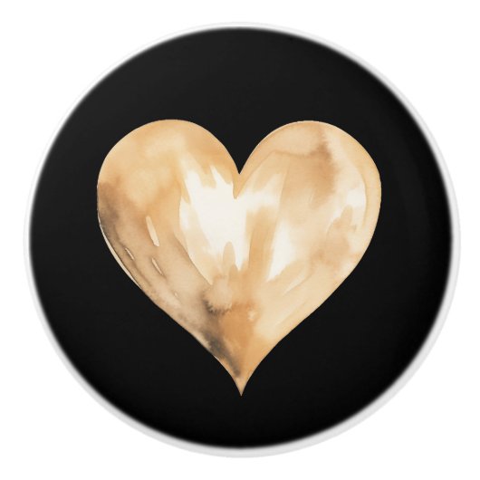 Zwart en Goud Waterverf Hart Keramische Knop (Voorkant)