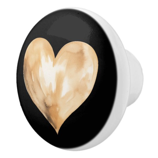 Zwart en Goud Waterverf Hart Keramische Knop (Rechts)