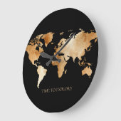 Zwart en Goud Waterverf Wereldkaart Grote Klok (Hoek)